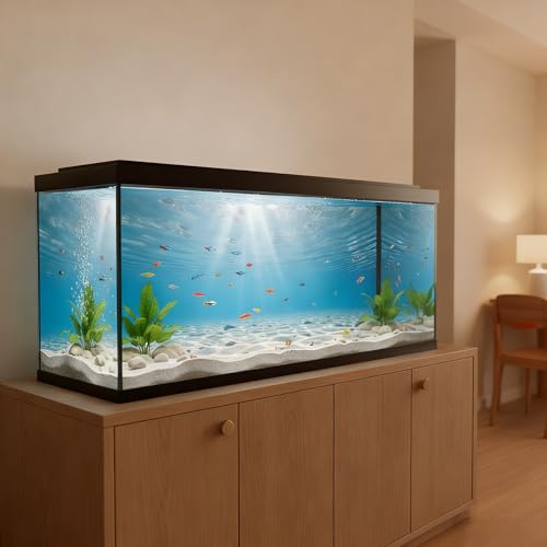 Aquarium Background & Double-Sided Sponge Cleaning Brush, 48x24 Inch Undersea Polyester Cloth Decor for Fish Tank, Blue Ocean Aquatic Themed Decorations Backdrop - size: 48x24in