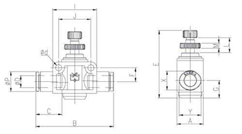 PneumaticPlus SCF-1/4 Air Flow Control Valve with Push-to-Connect Fitting, In-Line Speed Controller Union Straight - 1/4" Tube OD x 1/4" Tube OD - size: 1/4" OD X 1/4" OD