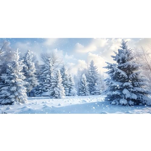 YongFoto Fish Tank Background 24x12 Inch Winter Snow Scene Aquarium Snowfield Pine Forest Rime Blue Sky Backdrop Reptile Terrarium Bearded Dragon Habitat - color: White, size: 24x12in/60x30cm