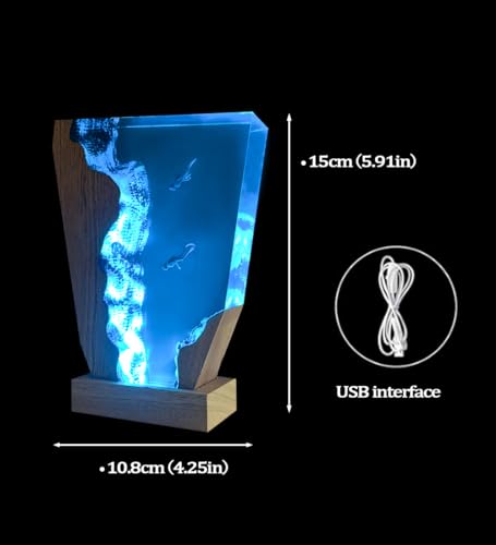 Handmade 3D Ocean Resin Lamp-Handcrafted Diving Night Light,Multiple Adjustable LED Light Sources Wooden Base with USB Port,Birthday Gift for Boyfriend Girlfriend Men Dad Divers(6"x4") - style: Two Divers