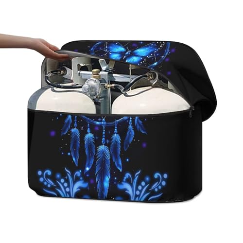Blue Butterfly Wind Chime RV Propane Tank Cover for Travel Trailer Dustproof Propane Tank Cover for Camper Replacement Cover for RV/Trailer/Camper Fit for 20lb Tanks - color: Blue Butterfly Wind Chime, size: Small-Double 20LB