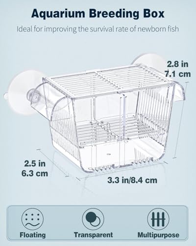 Pawfly Aquarium Breeding Box, Acrylic Fish Isolation Box with 6 Suction Cups, Aquarium Acclimation Hatchery Incubator for Baby Shrimp Betta Aggressive Fish Guppy (Small)