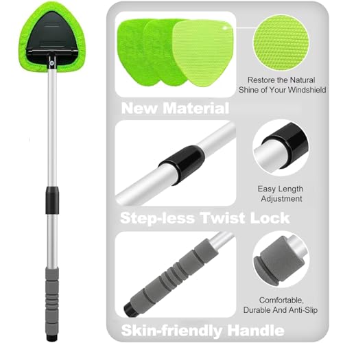 XINDELL 29-inch Windshield Cleaner Tool – Car Interior Window Cleaning Kit with Extended Long Handle & 4 Microfiber Pads, Auto Wiper Windshield Brush for Car, Trucks, SUVs, RVs & Home - size: 29in