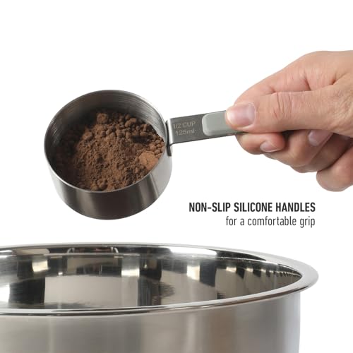 Calphalon Prime Measuring Cups, 4-Piece Stainless Steel Measuring Cup Set with Taupe Silicone Handles, Accurate Kitchen Measuring Tools for Dry & Liquid Ingredients - color: Taupe w/ Silicone (Prime - Measuring Cups), size: Measuring Cups (Set of 4)