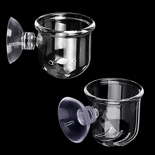 WEAVERBIRD Aquarium Crystal Glass Cone Feeder Red Worm Fish Tank Plant Shrimp Feeder Punch Cup Fish Feeding Cup with Suction Cup, 2 Pack