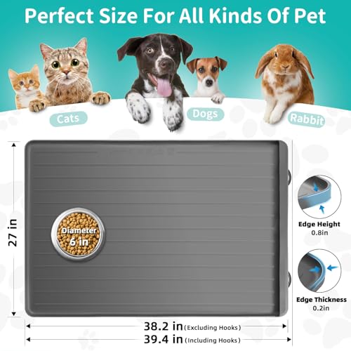 Dog Mat for Food and Water - 39.4" x 27" Large Pet Feeding Mats with Residue Collection Pocket - Waterproof Dog Cat Bowl Mat with High Edges to Prevent Water and Food Spills (Light Grey) - color: Light Grey