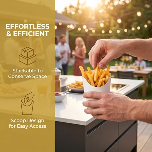 Lyellfe 250 Pack French Fry Holder, Disposable To Go French Fry Container Box, 4 Oz Stackable White Kraft Paper Charcuterie Cups for Fries, Onion Rings, Popcorn, Take Out, Party, Grease Resistant