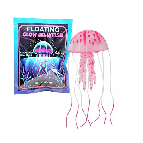 CTWPets Glowing Black Light Jellyfish Aquarium Decoration, Floating Freshwater Decor (Pink) - color: Pink