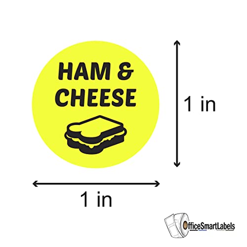Ham & Cheese Stickers - 1 Inch Round Circle Food Labels in Bright Yellow for Restaurant Deli Food Truck Supermarket Grocery Store Stickers Food Menu Meal Choice Sticker Package Label - 300 Labels/Pack - color: Ham & Cheese, size: 300 Labels