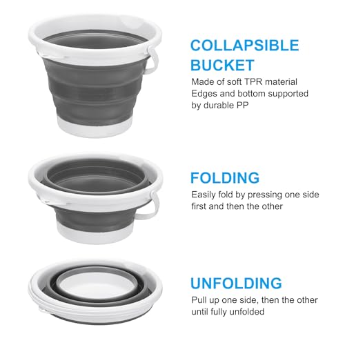 PATIKIL Collapsible Bucket 5L/1.3Gallon, Small Foldable Bucket Portable Plastic Round Tub for House Cleaning Car Washing Camping Fishing, Gray - color: Gray, size: 5L/1.3Gallon