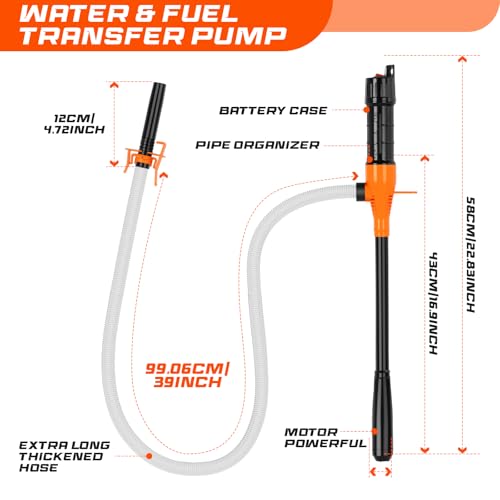 Portable Fuel Transfer Pump with 47" Hose-High Flow Hand Fuel Pump, Battery Powered Siphon Pump for Gasoline Mechanical Fuel Pumps Universal Fit for Gasoline, Vehicles, Fuel,Water Transfer（Amber） - size: 1 Pack of 1 Amber