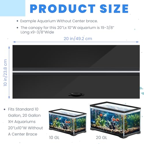 Sieral Aquarium Polycarbonate Canopy Set 19.37 x 9.37 x 0.12 Inch for 10/20 Gallon Without Center Brace Aquariums Cover Fish Tank Lid with a Hook Knife, Black - color: Black, size: 20 x 10 Inch