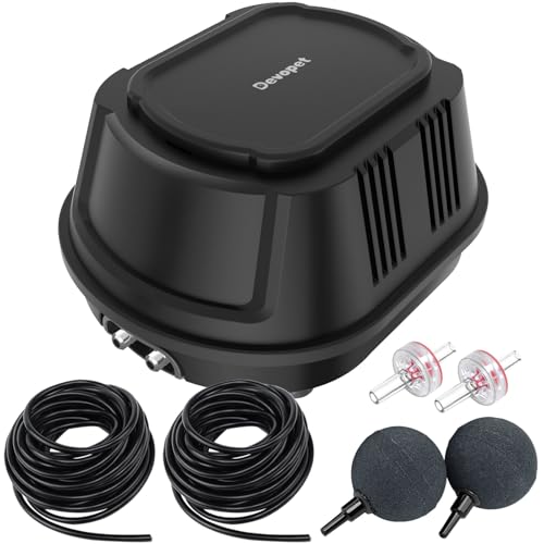 Pond Aerators for Outdoor Koi Ponds, Air Pump for Pond up to 1800 Gallons, All-in-One Flow Adjustable Pond Aeration Kit Pond Deicer with Double Outlet Airline Tubing Air Stones Check Valves - size: Up to 1800 Gallon