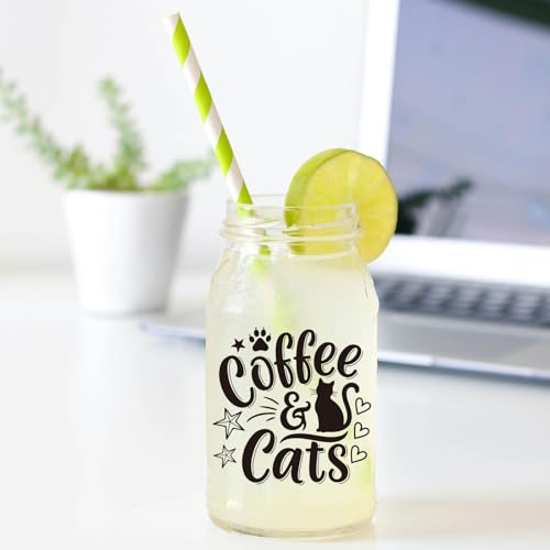 GLOBLELAND 18 Sheets Cat Greetings Transfer Stickers 3.9x3.6inch Black and White Blessings Transfer Decal Rub on Transfer for Cup Decal Vase Glass Art Crafts Decorations - style: Cat Greetings