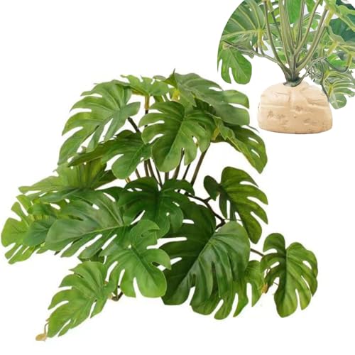 Reptile Plants for Terrarium Decor,Amphibian Habitat Decor,Artificial Plants for Gecko Chameleon Snake Tortoise Tank Accessories with Base (Monstera deliciosa) - color: Monstera Deliciosa