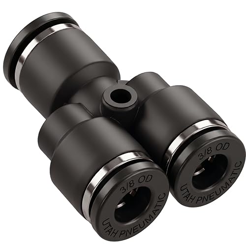 3/8 Push To Connect Fittings Y Air Splitter Union Air Line Fittings Quick Connect Air Hose Pneumatic Fittings (10 Pack) - color: Black-Y, size: 3/8" OD 10 PCS