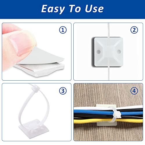 Strong Back-Glue Self Adhesive Cable Zip Tie Mounts Kit - 50 Set Cable Management Clips with 6" Zip Ties, Wire Holders - Outdoor Sticky Wire Organizer Clips-Black (50 Set, White) - color: White, size: 50 Set
