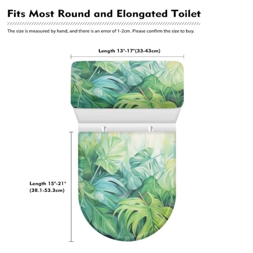 Toilet Tank Lid Cover Replacement with Elastic Bottom Easy to Clean Toilet Covers 2 Pcs Set Universal Fit Toilet Top Covers Bathroom Decoration, Green Monstera Leaf - color: Green Monstera Leaf