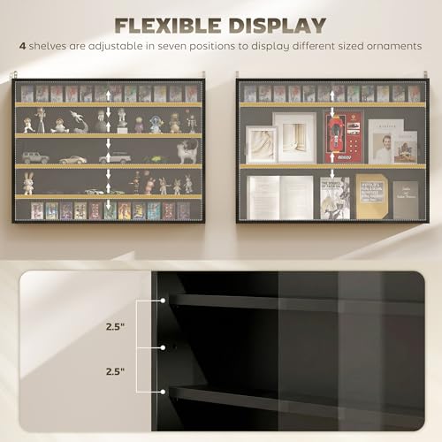 HOMCOM 5-Tier Display Cabinet, Glass Door Cabinet with Adjustable Shelves, Wall-Mounted Display Case for Playroom, Bedroom, Jet Black - color: Jet Black
