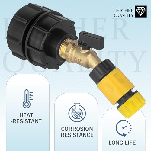 wantmatch IBC Tote Adapter 275-330 Gallon IBC Tote Water Tank Fittings,IBC Tote Garden Hose Adapter,Lead-Free Compliant Brass Garden Hose Valve with 3 Adapter,Apply to IBC Containers, Ton Barrels - color: Black Handle Valve