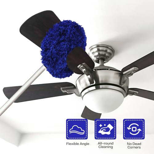 Ceiling Fan Cleaner Duster Reusable Microfiber Ceiling Fan Blade Cleaner Removable Duster with Extension Pole Adjusts 13 to 49.7 Inch for Cleaning Walls Furniture Door Window Top (Dark Blue) - color: Dark Blue