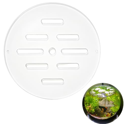 OLYCRAFT Acrylic Aquarium Anti-Jumping Lid Cover 8.7 Inch Round Aquarium Protection Lid Clear Acrylic Plate Fish Tank Covers with Hole Aquariums Cover Lids to Prevent Fishes for Turtles Shrimps Fish - size: 8.7 Inch