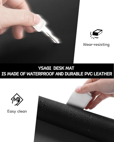 YSAGi Non-Slip Leather Desk Pad, Waterproof Laptop Computer Desk Keyboard Mat, Table Protector Blotter Mat, Large Mouse Pad for Office/Work/Home/Decor(Black, 23.6" x 13.7") - color: Black, size: 23.6" x 13.7"