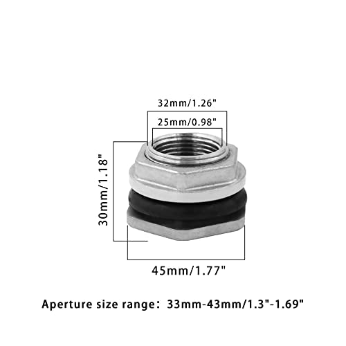 3/4" Bulkhead Water Tank Connector SUS304 Stainless Steel Thru-bulk Fitting,SAFYY Water Pipe Connector,Water Tank Adapter,Thru-Bulk Pipe Fitting for Rain Barrels,Aquariums,Water Tanks,Tubs,Pools - size: 0.75 Inch
