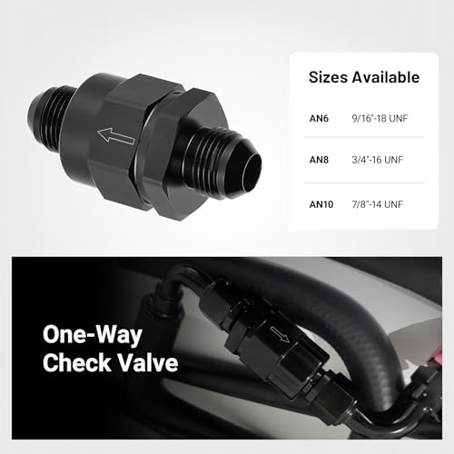 EVIL ENERGY 8AN Male Non Return One Way Inline Check Valve Fitting Aluminum Black - size: 8AN(3/4-16 UNF)