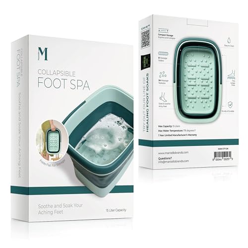 Mantello Collapsible Foot Bath Foot Soaking Tub | Portable Foot Spa Pedicure Bowl | Large Basin to Soak & Wash Feet | Folding Bucket with Carry Handle | White & Grey, Blue, Green [Green] - color: Collapsible Tub Green