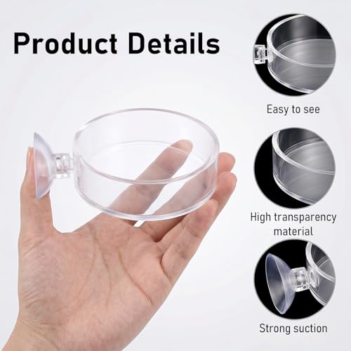 2 Pcs Shrimp Feeding Dish, 65mm Round Aquarium Feeder Dish with Suction Cups Clear Acrylic Fish Tank Feeding Bowls