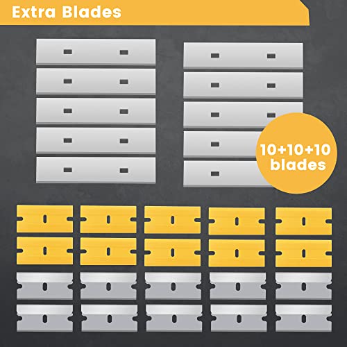 MulWark Razor Blade Scraper Tool Set, 3-Piece with 30 Replacement Blades - Heavy-Duty Cleaning Tool, Standard & Mini Scrapers for Decals, Stickers, Paint, Caulk, and Adhesive Removal - style: 3 Pieces Razor Blade Set with 30PCS Blades