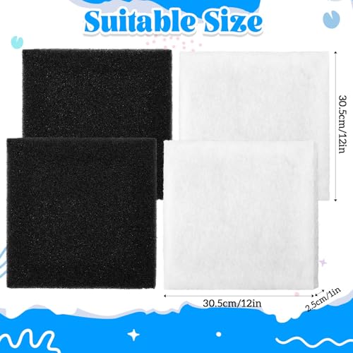4 Pcs Pond Filter Replacement Pad Bulk 12"x 12" Black White Pond Filter Media Filtration Equipment for Outdoor Fish Aquarium