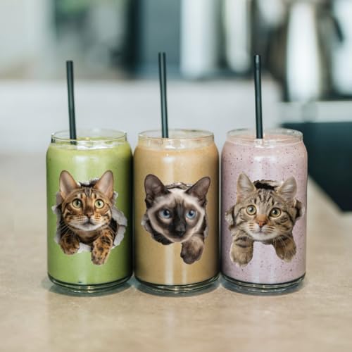 arricraft 10 Sheets Ripped Cat Theme UV DTF Cup Wrap for 16OZ Glass, Fun Cats Cute Kittens Rub on Decals PVC Transfer Stickers for DIY Cups Wood Funiture 24x11cm/9.4x4.3inch - style: Ripped Cat Theme