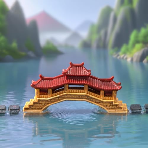 12 Pcs Chinese Miniature Garden Decor Set, Mini Plastic Pavilions Bridge Figurines for DIY Craft Micro Landscape Decor, Fairy Garden Accessories, Bonsai Terrarium Pond Lawn Ornaments