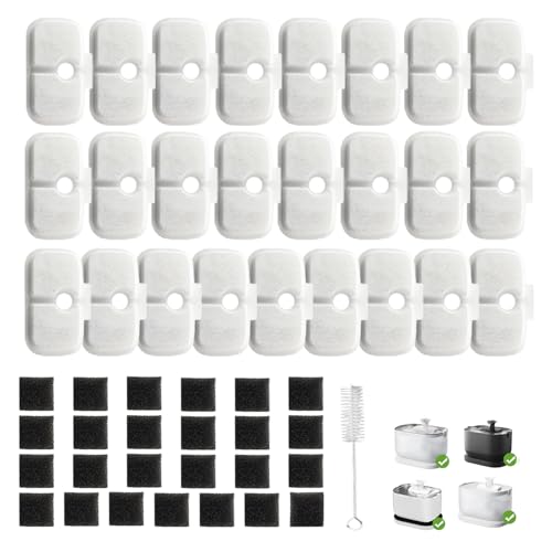 12 Pack Cat Water Fountain Replacement Filter for Petlibro Dockstream Cat Water Fountain PLWF005/PLWF115/PLWF105, Pet Water Fountain Filter with 12 Replacement Pre-Filter Pump Sponges and 1 Hard Brush