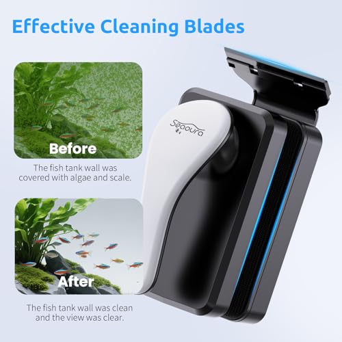 SEAOURA Magnetic Aquarium Cleaner, Dual-Sided Algae Scraper, Floating Anti-Scratch Magnetic Glass Brush for Freshwater & Saltwater Fish Tanks - size: L For 3/5" (15mm) Thick Glass