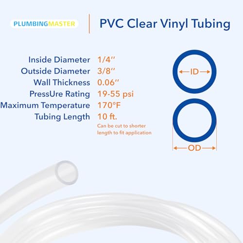 10ft 1/4''ID×3/8''OD Clear Vinyl Tubing Flexible and Hybrid PVC Tubing, Lightweight soft hose, drinkable pipe - size: 1/4 3/8 10ft