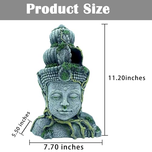 Aquarium Buddha Head Statue Decor Betta Resin Hideout Cave Fish Tank Accessories Sleep Rest Conceal Breed for Fish Shrimp Reptile Amphibian (1 PCS) - style: Buddha head