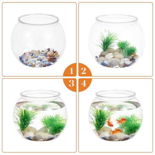 Totority Transparent Aquarium Tank 8.66 Inch Multi-Function Betta Fish Bowl Desktop Goldfish Tank Office Party Home Decor Durable Pet Material