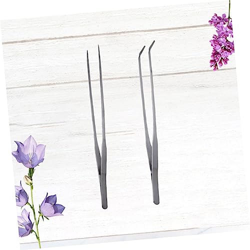 HANABASS 2pcs Stainless Steel Aquatic Plant Tweezers Straight and Curved Tongs for Fish Tank Planting Resistant Tool Kit for Aquarium Use