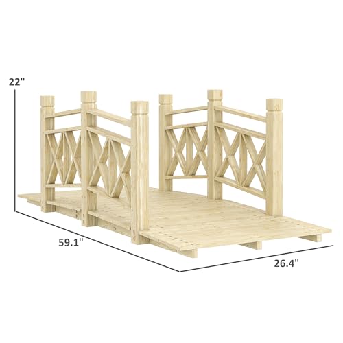 Outsunny 5 ft. Wooden Garden Bridge with Safety Rails, Backyard Bridge Footbridge for Ponds, Creeks, Streams, Nature Wood - color: Nature Wood