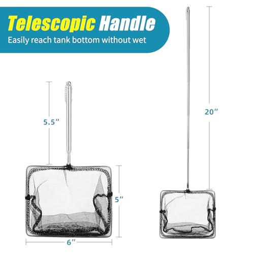 AQUANEAT Aquarium Net with Extendable Long Handle, Adjustable Wastes Skimming Cleaning Tools for Fish Tanks, 6 inch - size: 6 Inch