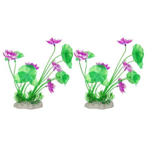 uxcell Aquarium Artificial Plants, 2 Pcs Fish Tank Plants Decorations Accessories Aquatic Ornaments Decor Water Grass, Rose Red-Green (Lotus Flower) - color: Rose Red-green
