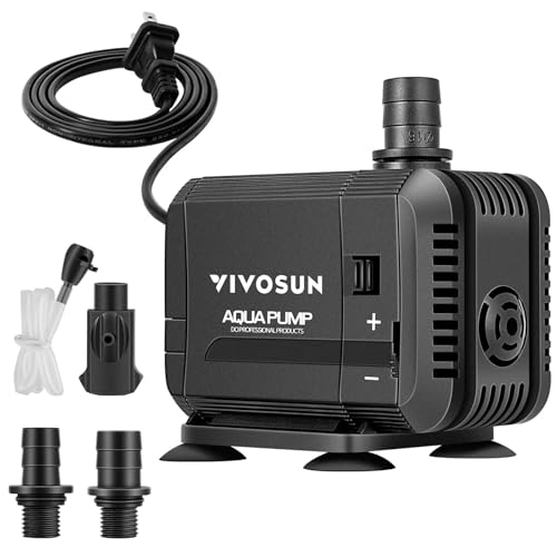 VIVOSUN 400GPH Submersible Pump(1500L/H, 15W), Ultra Quiet Water Pump with 5.2ft High Lift, Fountain Pump with 5ft Power Cord, 3 Nozzles for Fish Tank, Pond, Aquarium, Statuary, Hydroponics - size: 400GPH