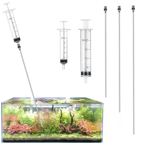 LINLAN 19.6-in Stainless Steel Aquarium Plant Fertilizer Injector Kit - Includes a Stainless Steel Long Needle and Two Syringes (5 ml + 20 ml) for use with Aquatic Plants. - size: 19.6in