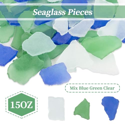 Sukh Sea Glass for Crafts Bulk – 15 OZ Seaglass Blue Green Clear Mix, Beach Glass for Crafts, Sea Glass Decor Vase Filler, Sea Glass Art for DIY, Home Coastal Decoration & Christmas Tree Projects - color: Bule