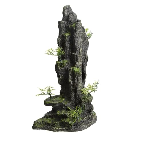 AnRui Aquarium Decorations Large and Tall Mountain View Stone Betta Hideout Fish Tank Accessories Decor Cute Tree Rock Cave Landscape for Turtles, Fish to Play, 14.4inch - size: 8.07" x 4.92" x 14.4"