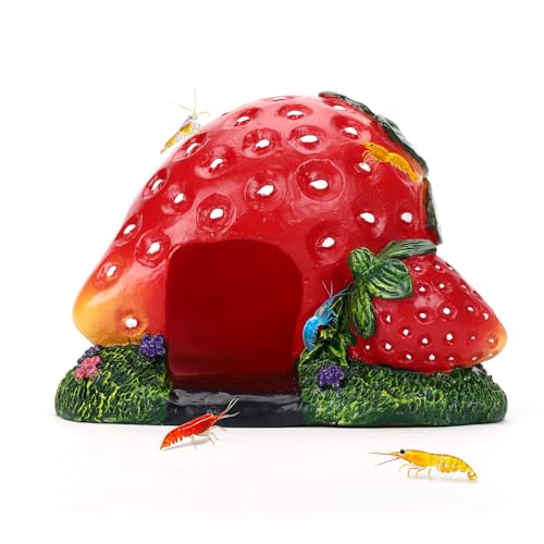 Strawberry Aquarium Decoration Resin-Cute Fish Tank Ornament with Hiding Cave for Betta & Small Fish-Approx. 4.7" L x 4.3" W x 3.5" H (Strawberry) - color: Strawberry