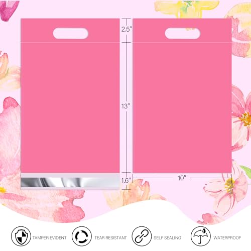 Poly Mailers 10x13 inch 100 Pcs, Pink Mailing Envelopes with Handle, Easy to Carry and Self Adhesive Shipping Bags for Clothing, Upgrade Design Tamper Proof Mailers Poly Bags - color: HandlePink, size: 10x13 Inch 100 Pcs